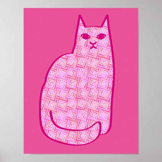Mid-Century Moderne Kat, Fuchsia en Licht Roze Poster (Voorkant)