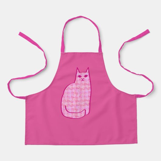 Mid-Century Moderne Kat, Fuchsia en Licht Roze Schort (Voorkant)