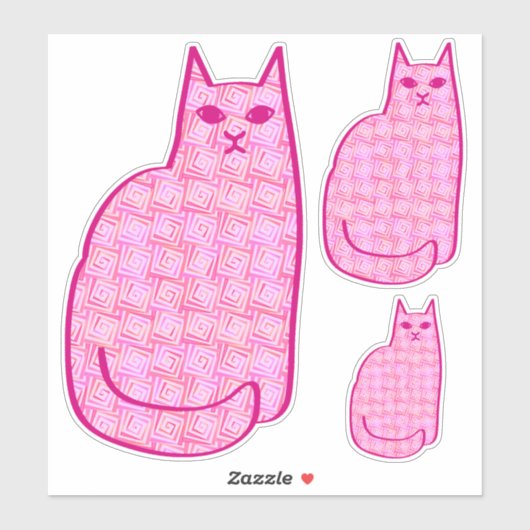 Mid-Century Moderne Kat, Fuchsia en Licht Roze Sticker (Vel)