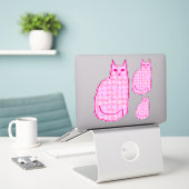 Mid-Century Moderne Kat, Fuchsia en Licht Roze Sticker (Laptop op bureau)