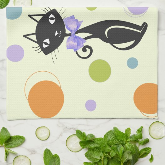 Mid Century Moderne Kat Theedoek (Gevouwen)