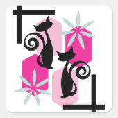 Mid Century Moderne Kat Vierkante Sticker (Voorkant)