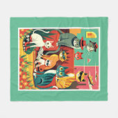 Mid Century moderne katten op vakantie Fleece Deken (Voorkant (Horizontaal))