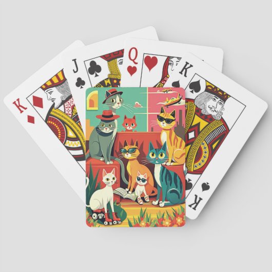 Mid Century moderne katten op vakantie Pokerkaarten (Achterkant)