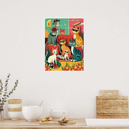 Mid Century moderne katten op vakantie Poster (Keuken)