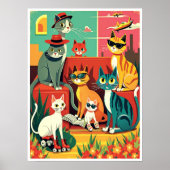 Mid Century moderne katten op vakantie Poster (Voorkant)