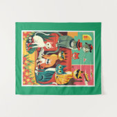 Mid Century moderne katten op vakantie Wandkleed (Voorkant (horizontaal))