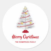 Mid Century Moderne Kerst Aluminium Tree Ronde Sticker (Voorkant)