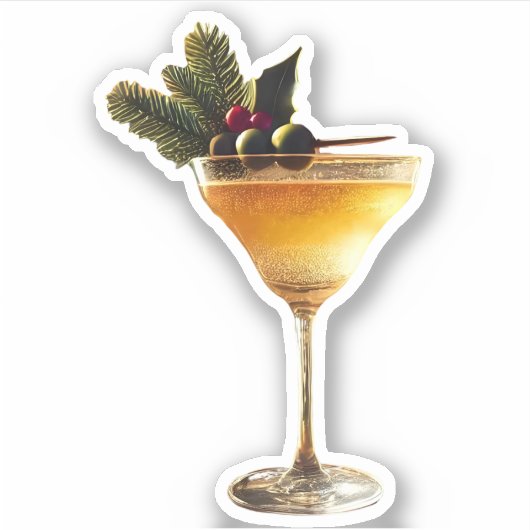 Mid Century Moderne Kerst Champagne Cocktail Sticker (Voorkant)