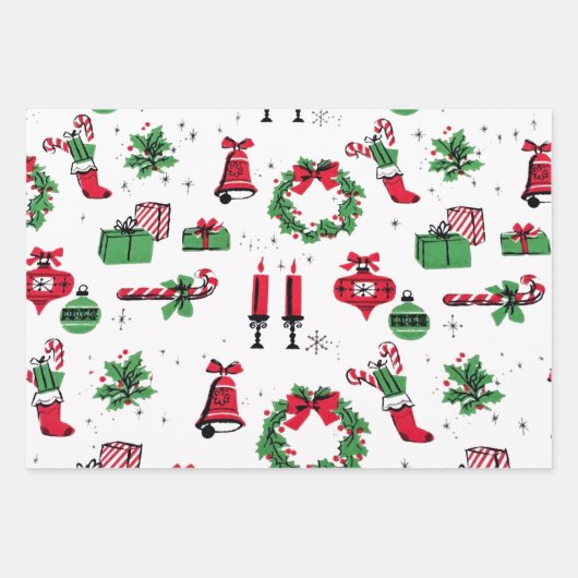 Mid Century Moderne Kerst Inpakpapier Vel (Voorkant 3)