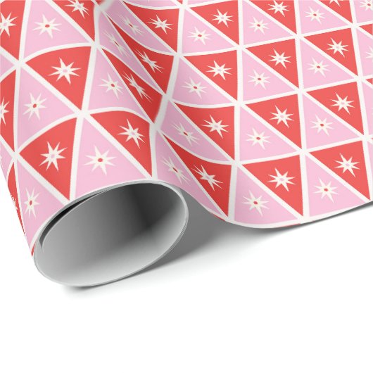 Mid Century moderne kerst rode en roze driehoek Cadeaupapier (Rol Hoek)