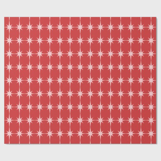 Mid Century Moderne Kerst Roze en Rode sterren Cadeaupapier (Vlak)