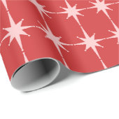 Mid Century Moderne Kerst Roze en Rode sterren Cadeaupapier (Rol Hoek)