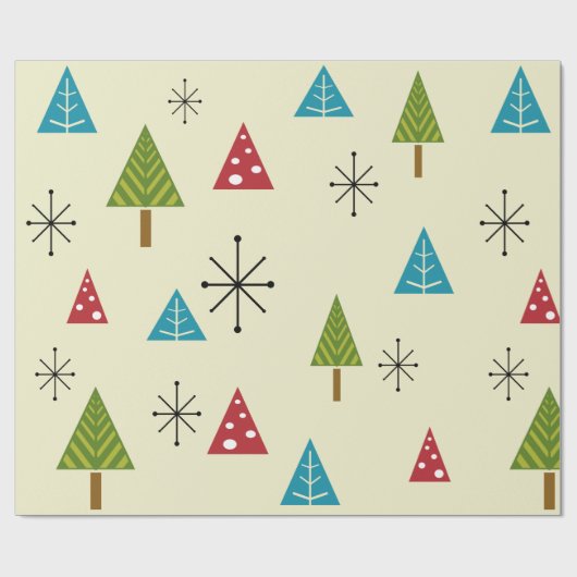Mid Century Moderne kerstbomen Cadeaupapier (Vlak)