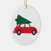 Mid Century Moderne kerstboom en rode auto Keramisch Ornament (Rechts)