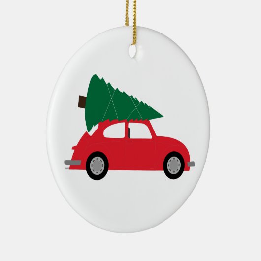 Mid Century Moderne kerstboom en rode auto Keramisch Ornament (Rechts)