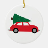 Mid Century Moderne kerstboom en rode auto Keramisch Ornament (Voorkant)
