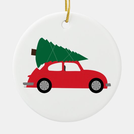 Mid Century Moderne kerstboom en rode auto Keramisch Ornament (Voorkant)