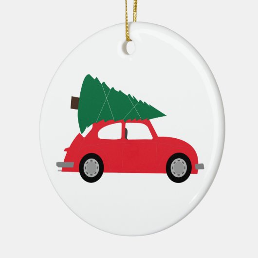 Mid Century Moderne kerstboom en rode auto Keramisch Ornament (Links)