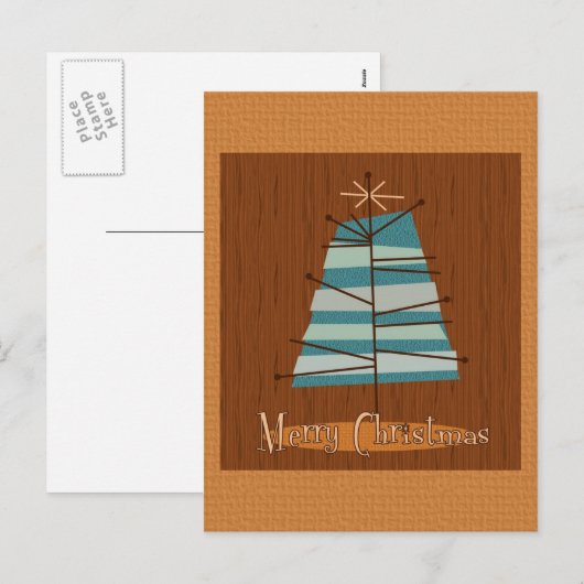 Mid Century Moderne kerstboom Feestdagenkaart (Voorkant / Achterkant)