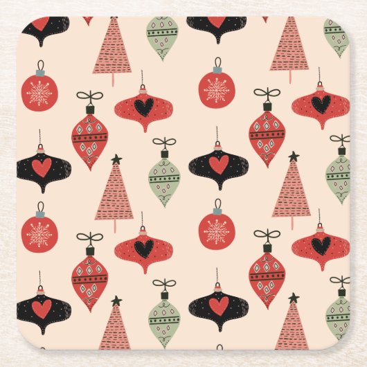 Mid-Century Moderne Kerstmis Kartonnen Onderzetters (Voorkant)