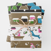 Mid Century Moderne Kerstmis Scene Inpakpapier Vel (In situ)