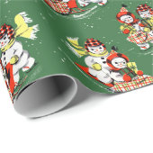 Mid-Century Moderne Kerstmis Snowman Snow Woman Cadeaupapier (Rol Hoek)