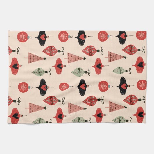 Mid Century Moderne kerstpatronen Theedoek (Horizontaal)