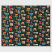 Mid Century Moderne kerstwoningen Verpakkingspapie Cadeaupapier (Vlak)