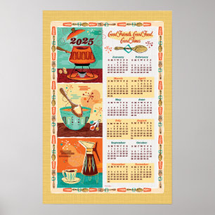 Mid-Century moderne keuken kalender 2025 Poster