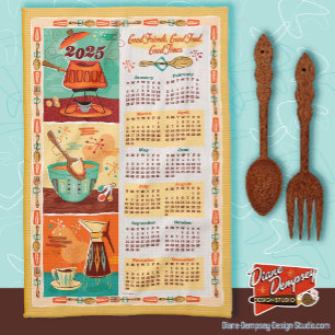Mid-Century Moderne Keuken Kalender Handdoek 2025