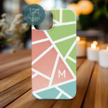 Mid Century Moderne Kleurenblok pastels MCM iPhone 15 Case<br><div class="desc">Een trendy,  blauw-wit design met een eenvoudig monogram. Koraalroze en pastelgroen met een wit design met geometrische lijnen.</div>