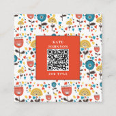Mid Century Moderne Kleurrijke Bloemen QR Code Vierkante Visitekaartje (Voorkant)
