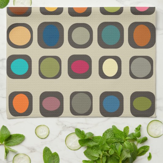 Mid Century Moderne, kleurrijke Buttonnen Theedoek (Gevouwen)