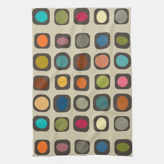 Mid Century Moderne, kleurrijke Buttonnen Theedoek (Verticaal)