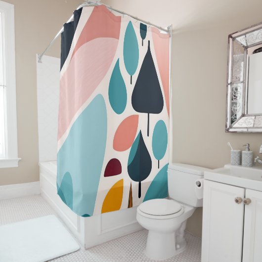 Mid-Century Moderne Kunst Douchegordijn (In situ)
