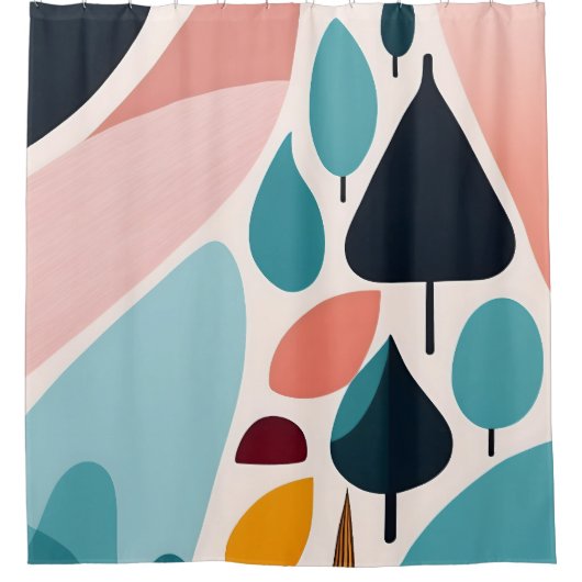 Mid-Century Moderne Kunst Douchegordijn (Voorkant)