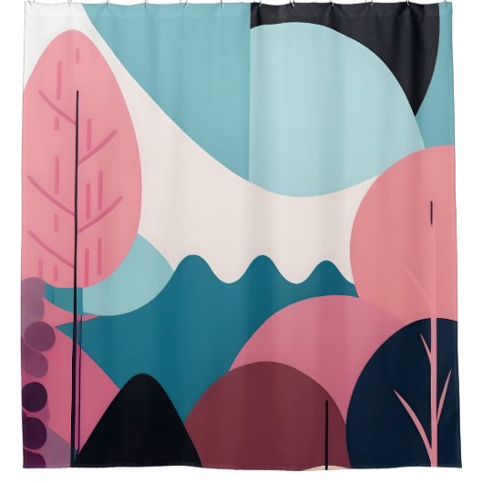 Mid-Century Moderne Kunst Douchegordijn (Voorkant)