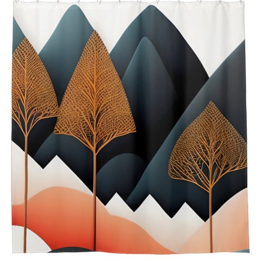 Mid-Century Moderne Kunst Douchegordijn (Voorkant)