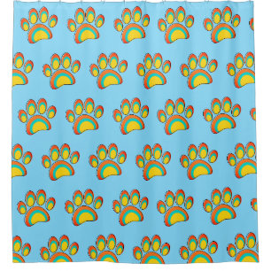 Mid Century Moderne Kunst Hond Paw Prints Custom Douchegordijn