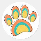 Mid Century Moderne Kunst Hond Paw Prints Custom Ronde Sticker (Voorkant)