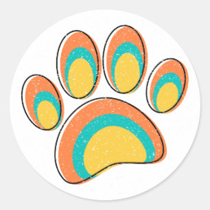 Mid Century Moderne Kunst Hond Paw Prints Custom Ronde Sticker
