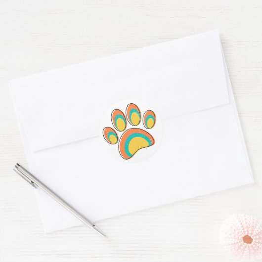 Mid Century Moderne Kunst Hond Paw Prints Custom Ronde Sticker (Envelop)