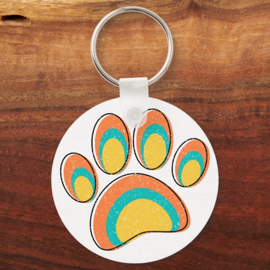 Mid Century Moderne Kunst Hond Paw Prints Custom Sleutelhanger (Achterkant)
