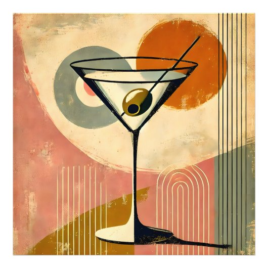 Mid Century Moderne Kunst Martini Foto Afdruk (Voorkant)