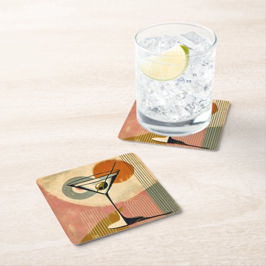 Mid Century Moderne Kunst Martini Kartonnen Onderzetters (Insitu)