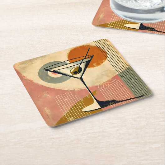 Mid Century Moderne Kunst Martini Kartonnen Onderzetters (Schuin)