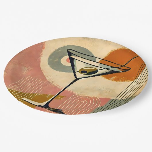 Mid Century Moderne Kunst Martini Papieren Bordje (Gekanteld)