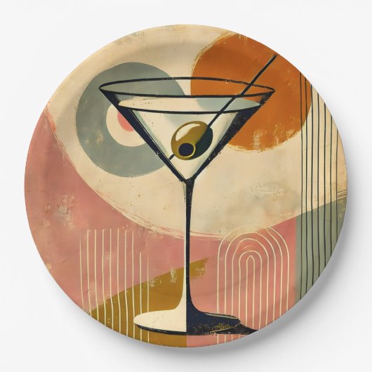 Mid Century Moderne Kunst Martini Papieren Bordje (Voorkant)
