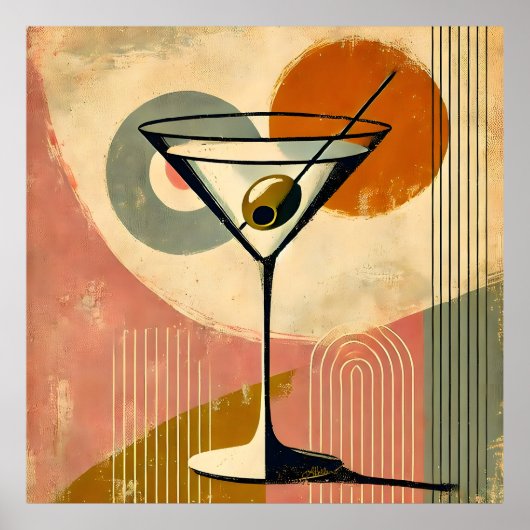 Mid Century Moderne Kunst Martini Poster (Voorkant)